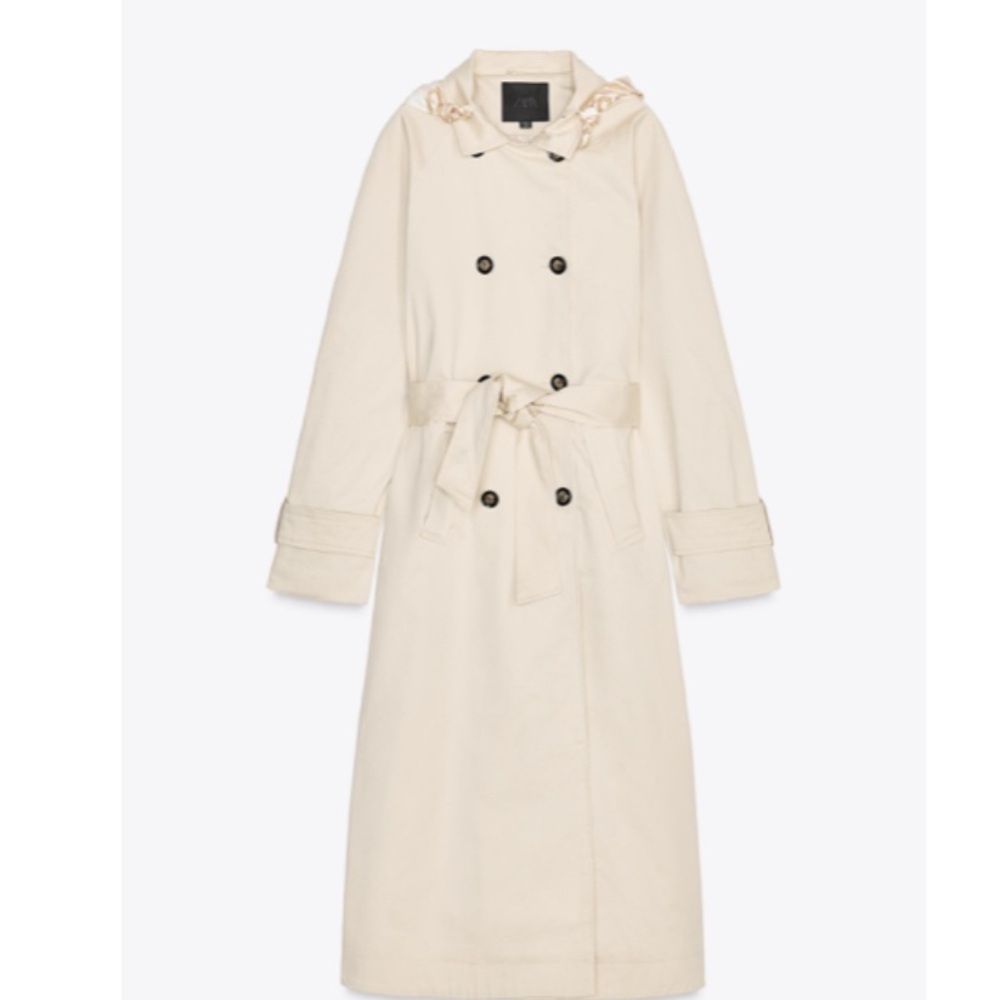 New Zara Tan Scarf Trench Long Coat Jacket Light Beige. Size M - Picture 2 of 8